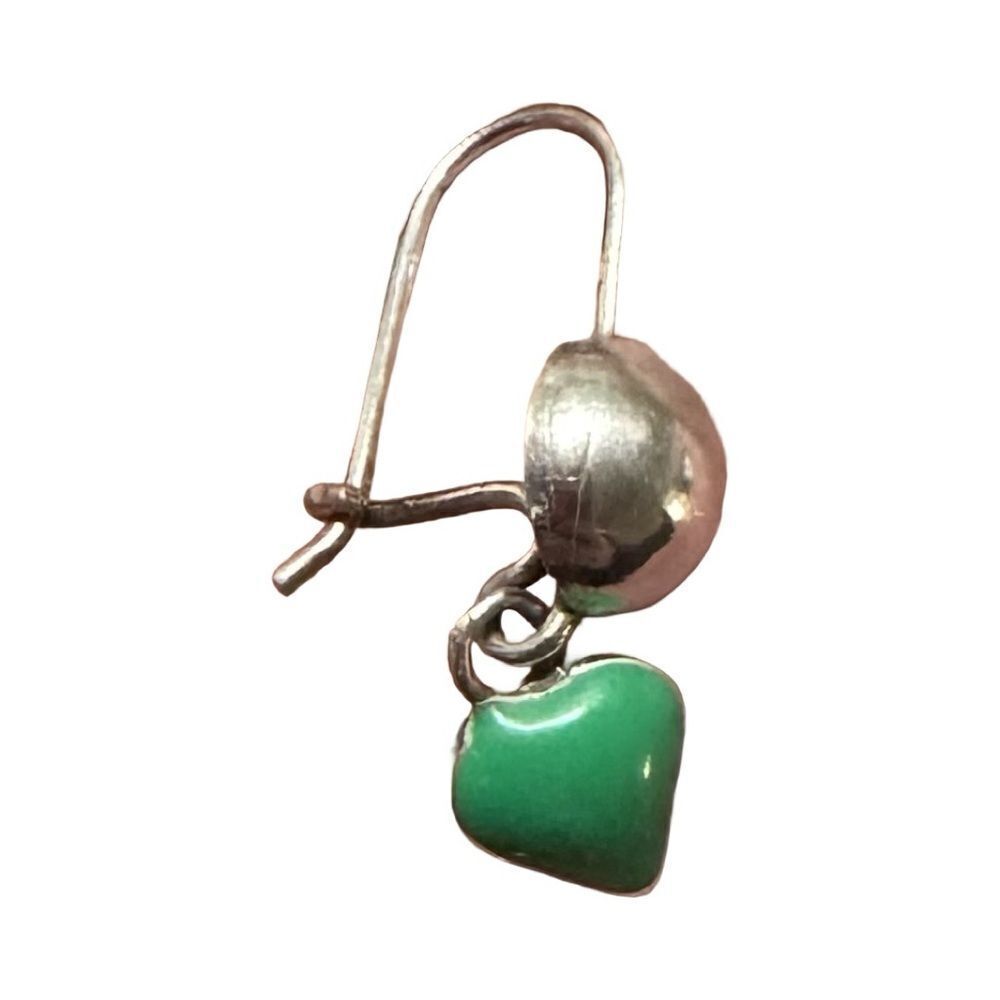 Earrings – Vintage Sterling Silver Green Heart Drop Earrings